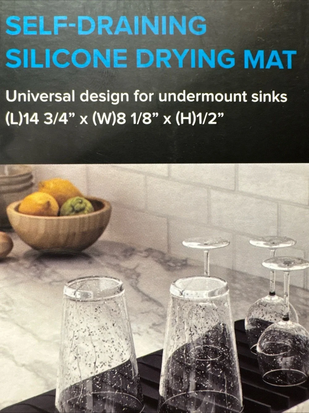 Kraus Self-Draining Silicone Drying Mat Night Black 14-3/4”x8-1/8”x1/2” KDM-10NB